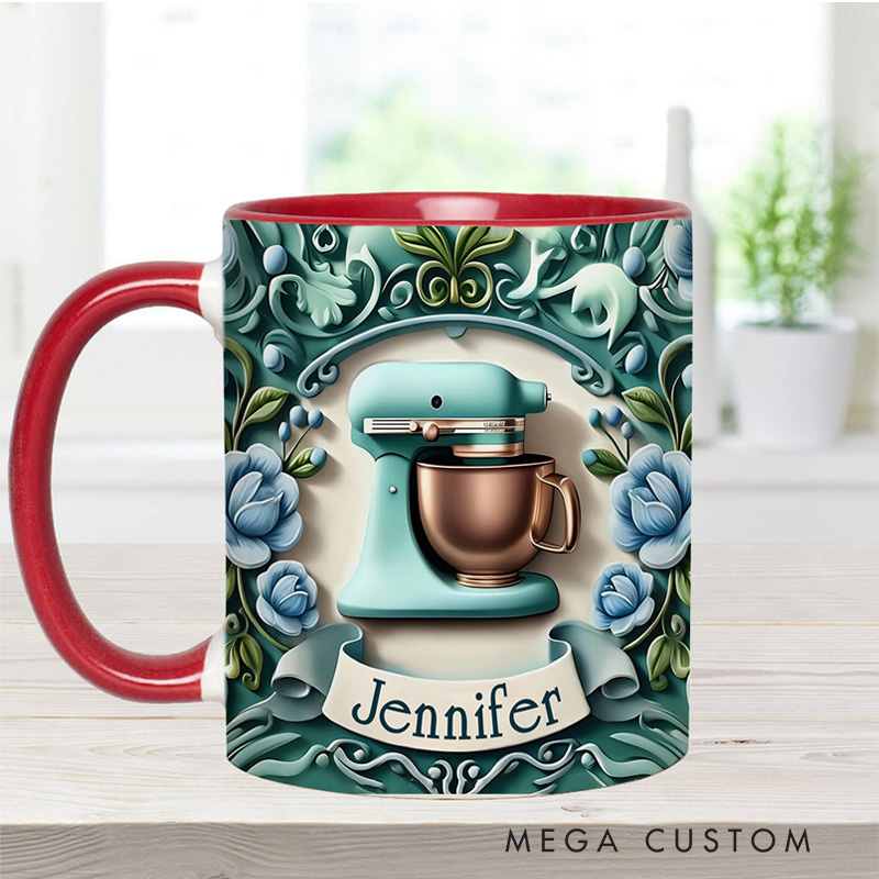 Personalized Baking Mixer Mug 11oz Ceramic Baking Accent Mug with Name Floral Coffee Cup for Baker Mom Sister Daughter Baking Lover Gift