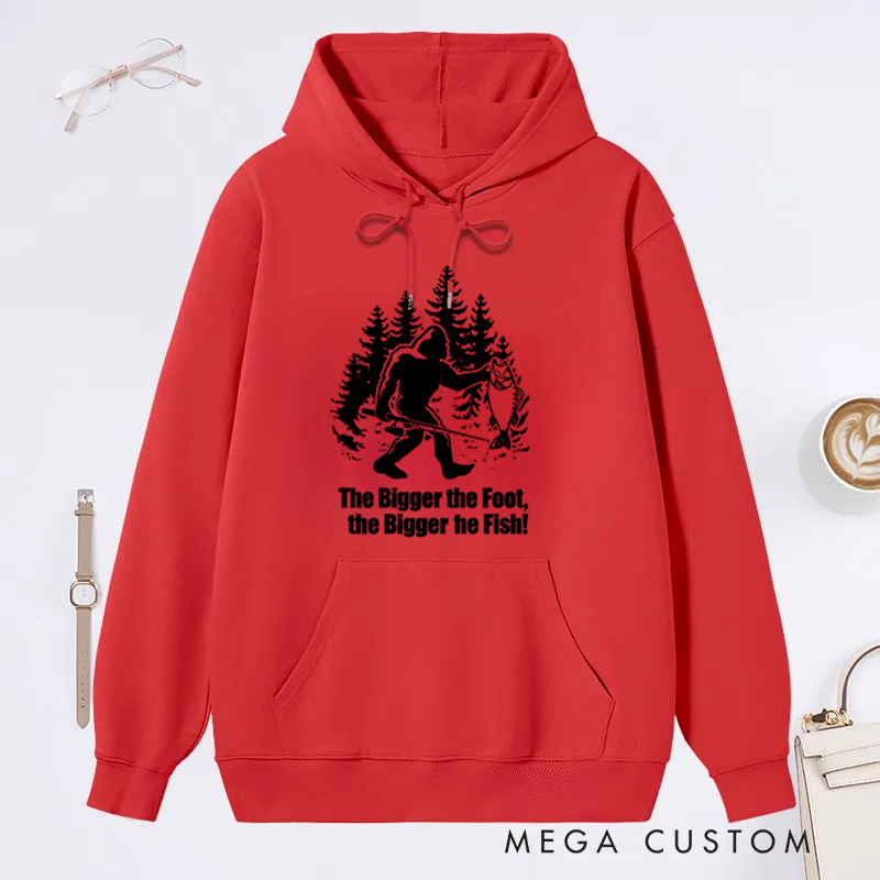 Personalized Funny Bigfoot Fishing Hoodie Funny Sasquatch Fisherman Hoodie Bigfoot Angler Sweatshirt Cozy Sweatshirt for Fishing Enthusiasts and Outdoor Lovers