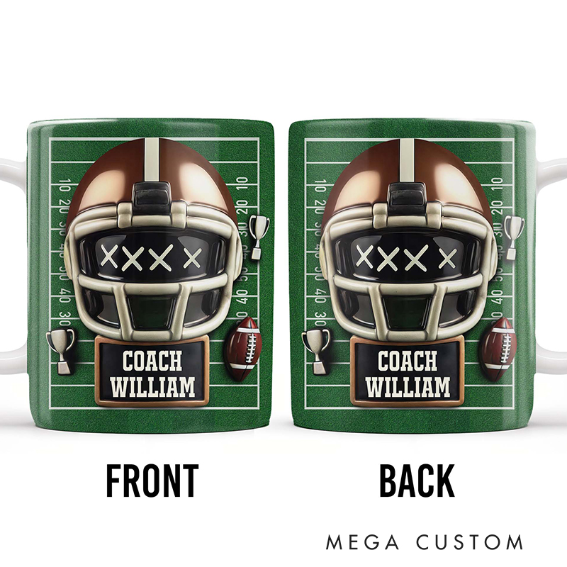 Personalized Football Coach Mug with Custom Name and Helmet Design  