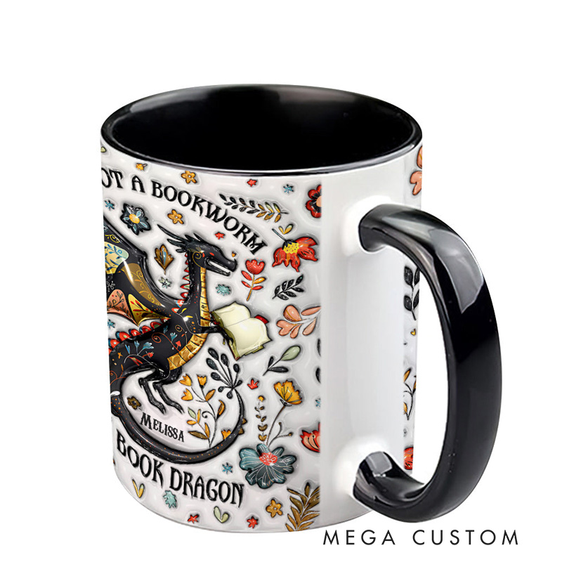 Personalized I'm Not a Book Worm I'm a Book Dragon Mugs Custom Book Accent Mug with Name Bookworm Coffee Cup for Reader Bookworm Book Lover Librarian Gift