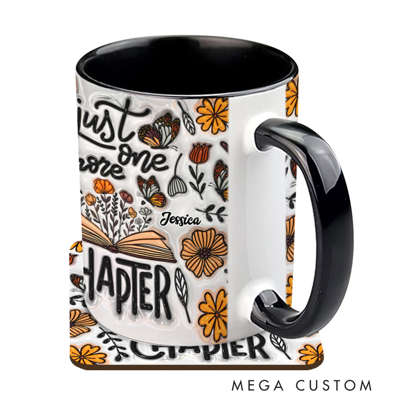 Personalized Just One More Chapter Mugs Custom Floral Book Accent Mug with Name Bookworm Coffee Cup for Reader Book Lover Librarian Gift