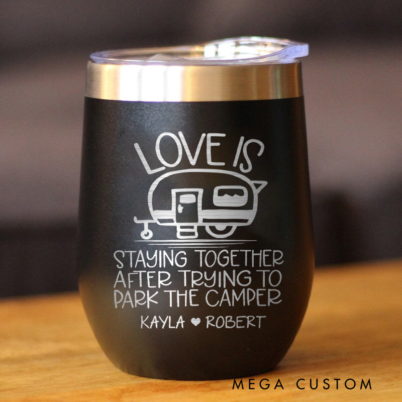 Personalized Couples Camping Wine Tumbler Camping Mug Coffee Cup Gift for Outdoor Adventures Campig Lover
