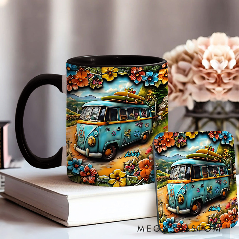 Personalized Hippie Accent Mug Hippie Lover Gifts for Girls Travel Cup Colorful Hippie Car Hippie Coffee Mug Bohemian Coffee Mug