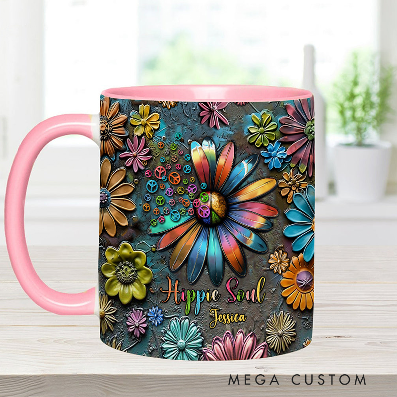 Personalized Hippie Accent Mug Hippie Lover Gifts Colorful Hippie Coffee Mug Bohemian Coffee Mug