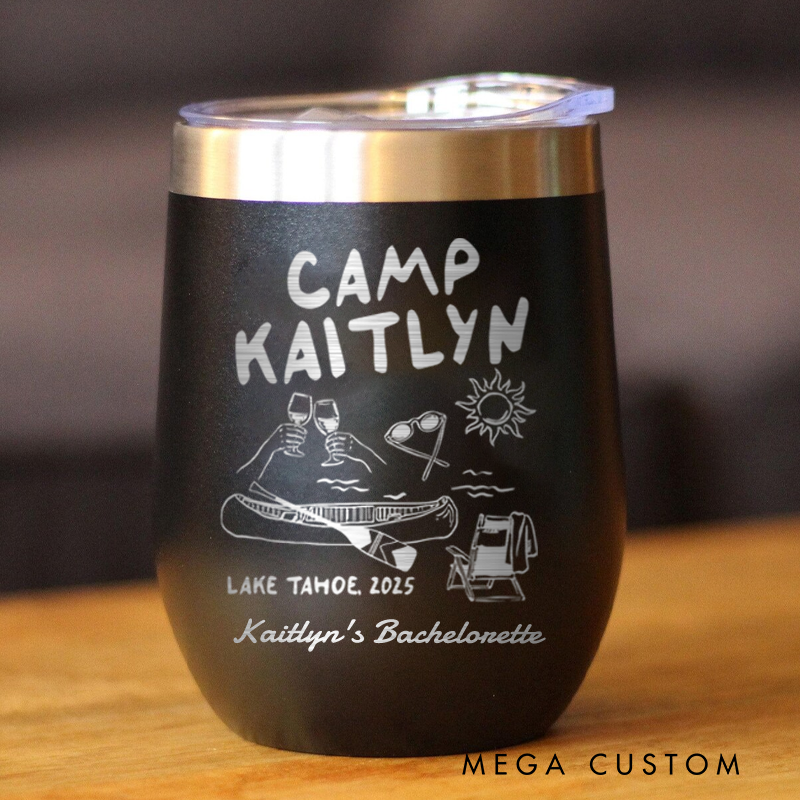 Personalized Camp Bachelorette Wine Tumbler outdoor Camping Weekend Trip Cup Friends Camping gift