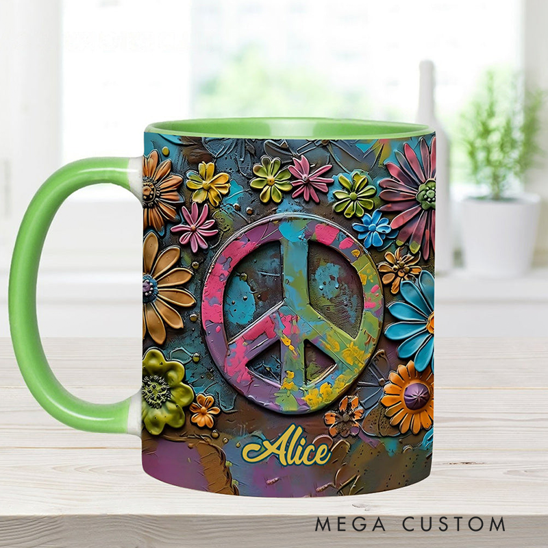 Personalized Hippie Accent Mug Hippie Lover Gifts Colorful Hippie Coffee Mug Bohemian Coffee Mug Peace Love Cup