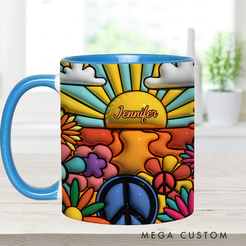 Personalized Hippie Accent Mug Hippie Lover Gifts Colorful Hippie Coffee Mug Bohemian Coffee Mug Peace Love Cup