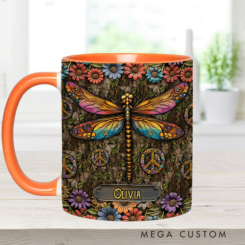 Personalized Hippie Accent Mug Hippie Lover Gifts Colorful Hippie Coffee Mug Bohemian Coffee Mug Peace Love Cup