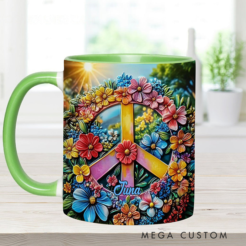 Personalized Hippie Accent Mug Hippie Lover Gifts Colorful Hippie Coffee Mug Bohemian Coffee Mug Peace Love Cup