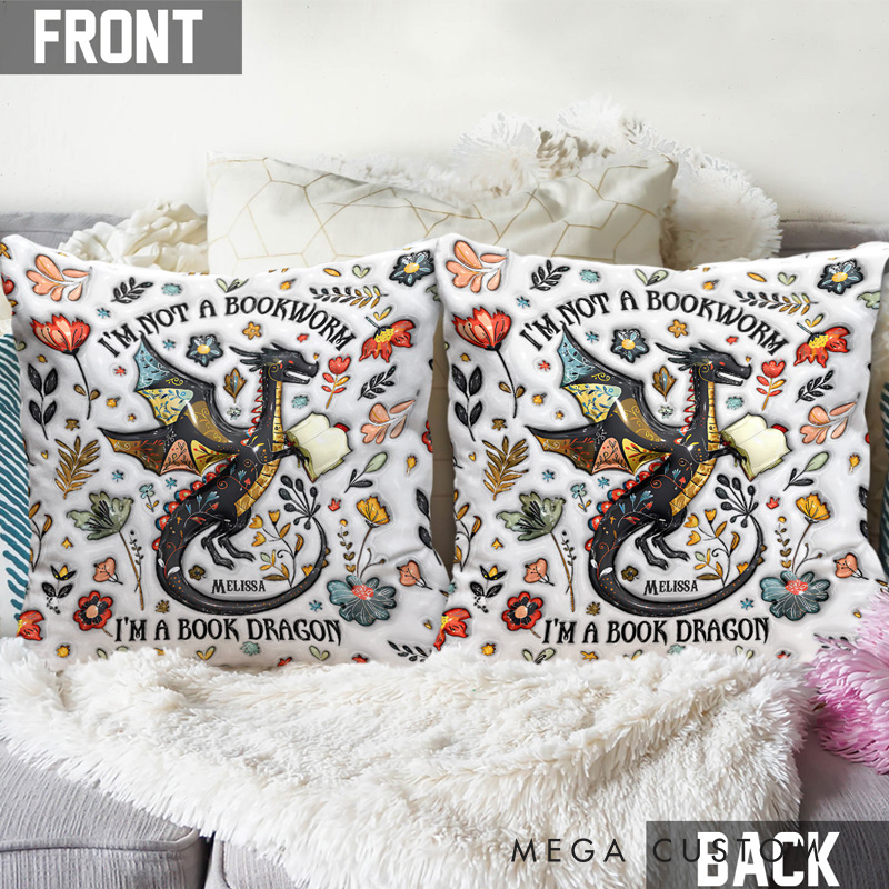 Personalized I'm Not a Book Worm I'm a Book Dragon Throw Pillow with Name Library Pillow Cover with Book Names for Fantasy Book Lovers Readers Bookworm Gift