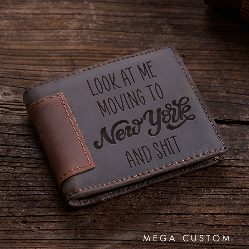 Personalized Leather Wallet Custom Engraved Design Moving To Washington Theme Unique Gift For Him Durable Bifold Wallet With Stylish Engraving