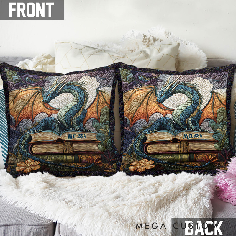Personalized Dragon Book Throw Pillow with Name Book Pillow Cover with Names for Fantasy Book Lovers Readers Bookworm Gift