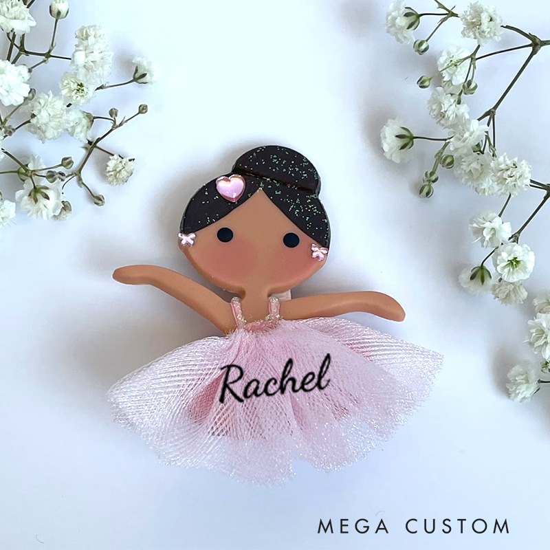 Personalized Ballerina Hair Clip Doll Ballet Clips Pink Hair Bow Gift for Ballet Dancer Kids Dance Lover