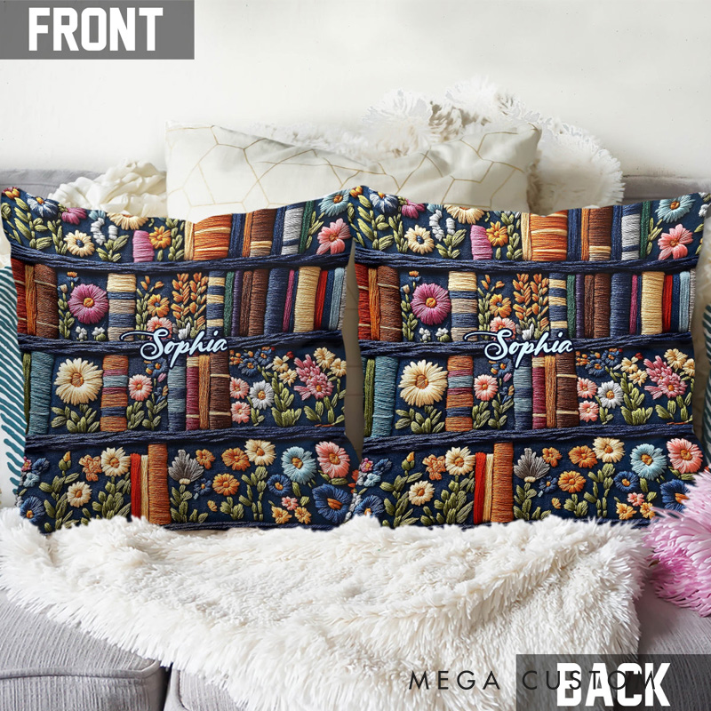 Personalized Bookish Reading Lover Throw Pillow with Name Floral Bookish Pillow Cover with Names for Book Lovers Readers Bookworm Gift