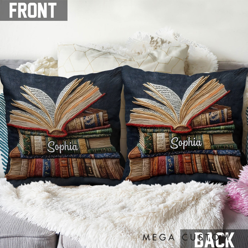Personalized Book Throw Pillow with Name Bookish Pillow Cover with Names for Book Lovers Readers Bookworm Gift