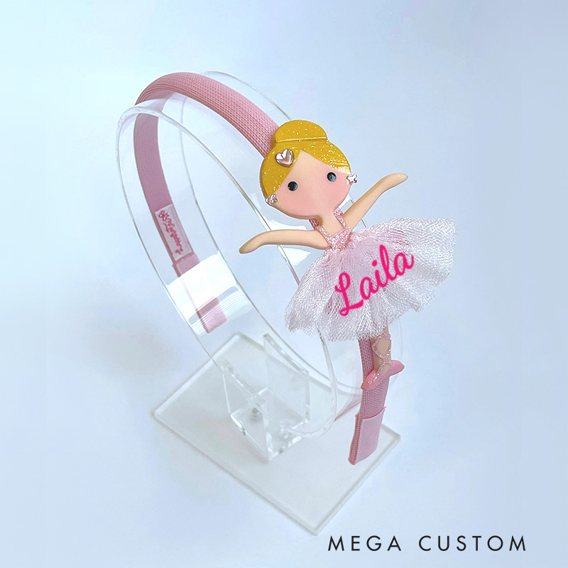 Personalized Ballerina Headband Doll Ballet Headband Pink Hair Bow Gift for Ballet Dancer Kids Dance Lover