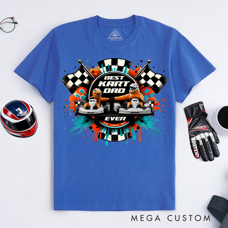 Personalized Kart Racing Dad and Kid T-Shirt Custom Names and Numbers Gift for Racing Families and Kart Lovers