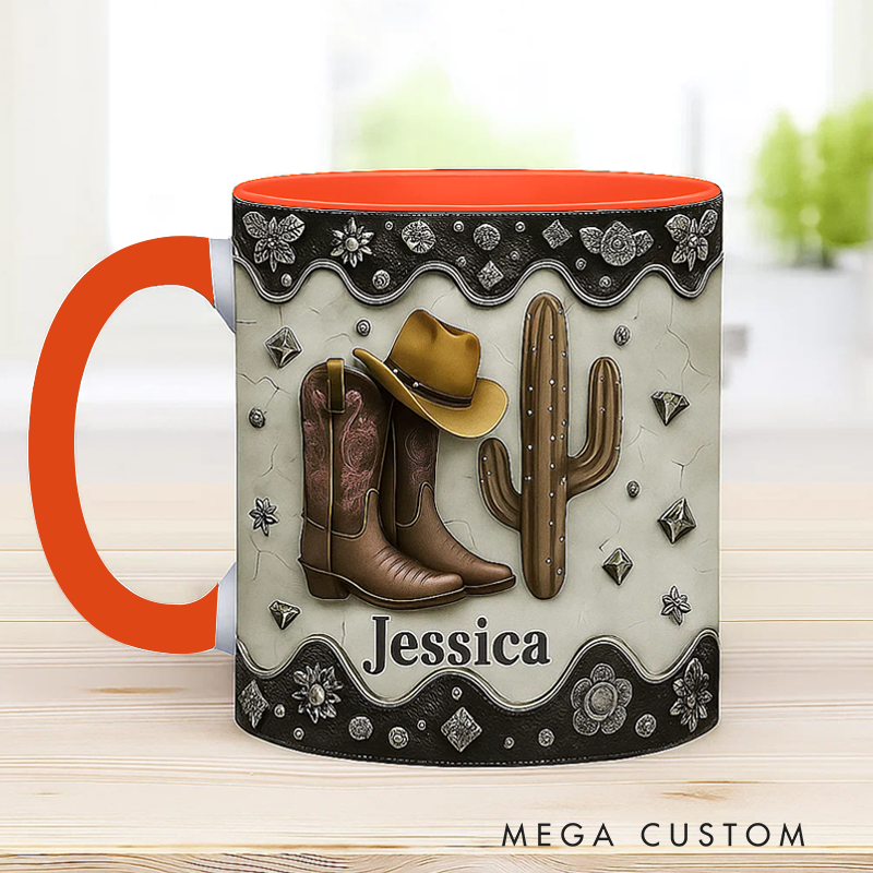 Personalized Name Cowboy Accent Mug Custom Cowboy Boots Gift for Music Lover