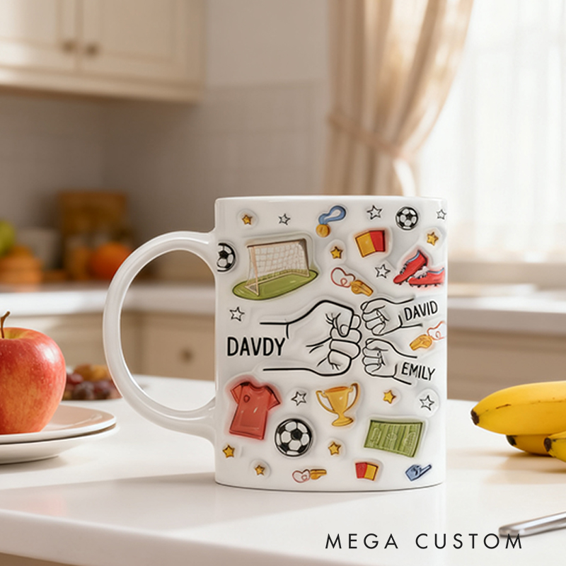 Personalized Soccer-Themed Family Mug with Custom Names and Fun Graphics for Family