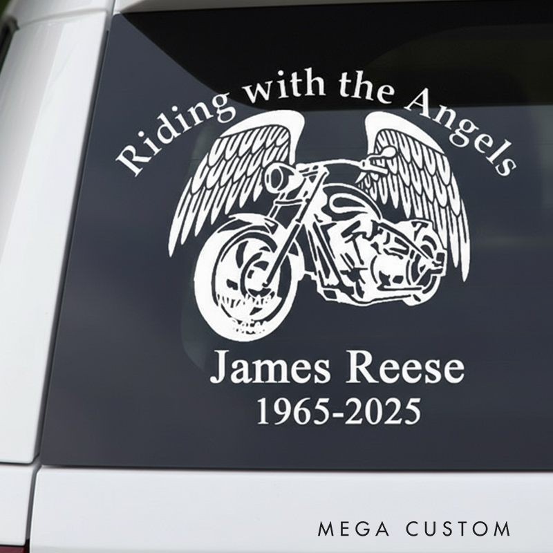 Personalized Memorial Decal Sticker for Car Window Riding with the Angels Decal Rest in Peace Decal Sympathy Gift