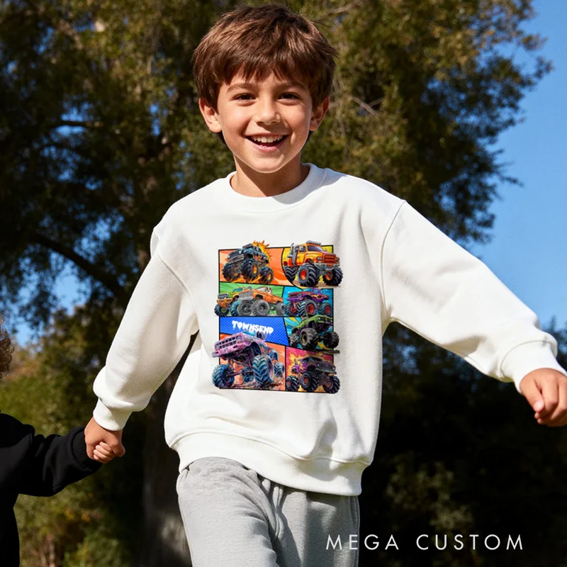Personalized Truck Off-Road Vehicle Design Multicolor Kid T-shirt Sweatshirt Hoodie with Name Birthday Christmas Gift for Girls Boys