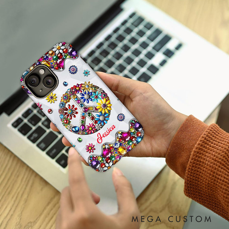 Personalized Name Hippie Accent Phone Case Hippie Lover Gifts Colorful Hippie Phone Case Bohemian Phone Case