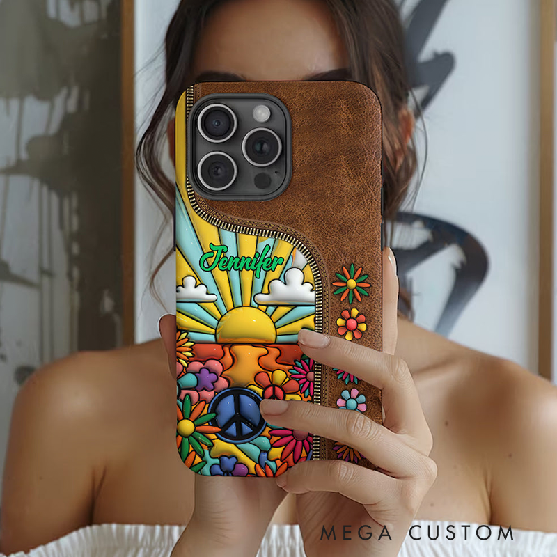 Personalized Name Hippie Accent Phone Case Hippie Lover Gifts Colorful Hippie Phone Case Bohemian Phone Case