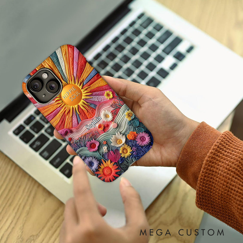 Personalized Hippie Full Print Phone Case Hippie Lover Gifts Colorful Hippie Phone Case Bohemian Phone Case