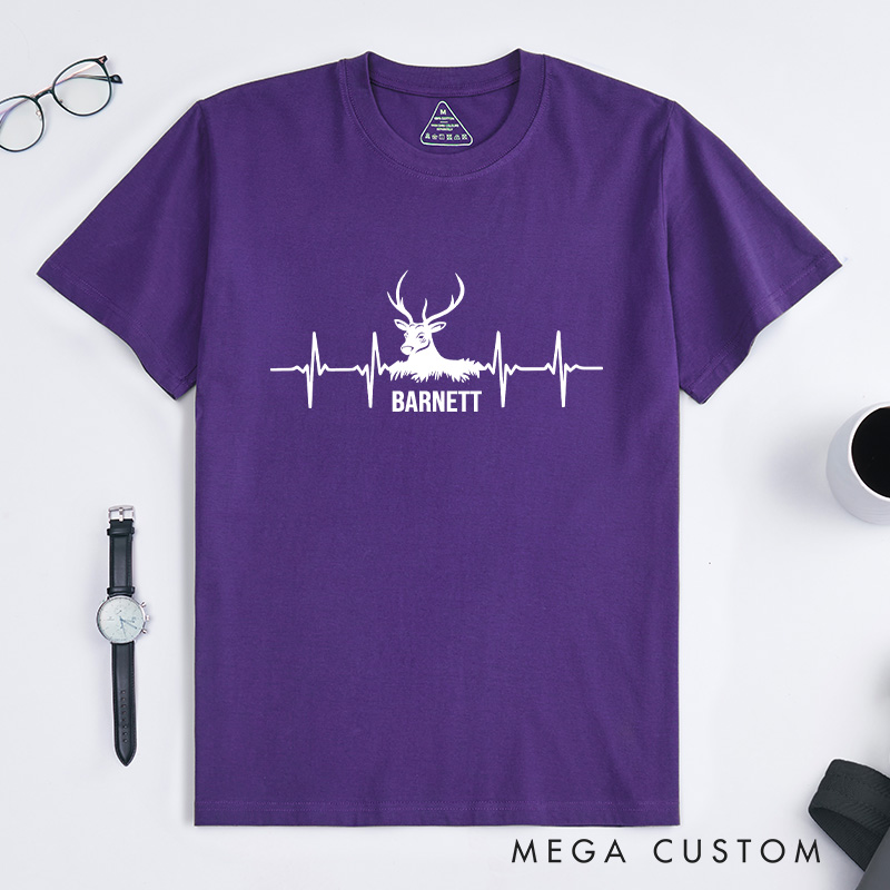 Personalized Hunting Shirt for Men Deer Hunting Shirts Mens Buck Pulse T-Shirt Hunting Camp Heartbeat Shirt Gift for Hunters