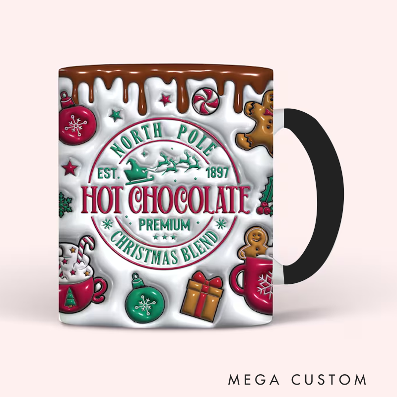 Personalized Christmas Hot Cocoa Inflated Mug Wrap 3D Puffy North Pole Christmas Vibes Mug