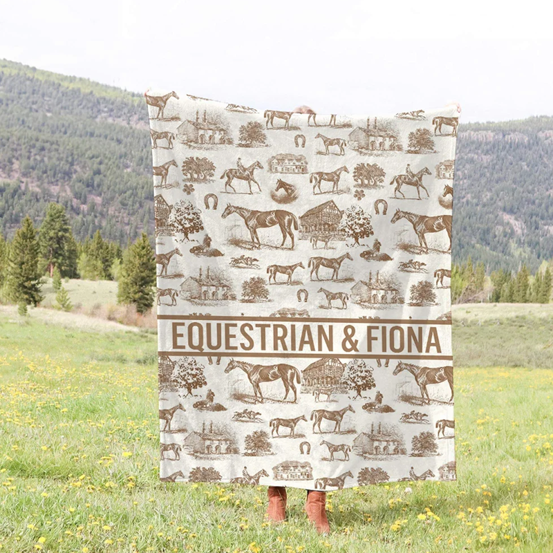 Personalized Western Horse Soft Throw Blanket with Text Home Decor Birthday Anniversary Equestrian Competition Gift for Horse Lover