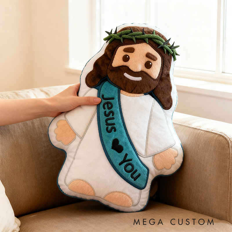 Personalized Cute Jesus Pillow with Sash Jesus Love You Custom Name Christian Jesus Pillow for Kids or Adults Religious Gift Prayer Corner Faith Gift