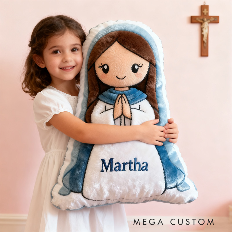 Personalized Cute Virgin Mary Pillow with Custom Name Home Decor Christian Pillow for Kids or Adults Religious Gift Prayer Corner Faith Gift