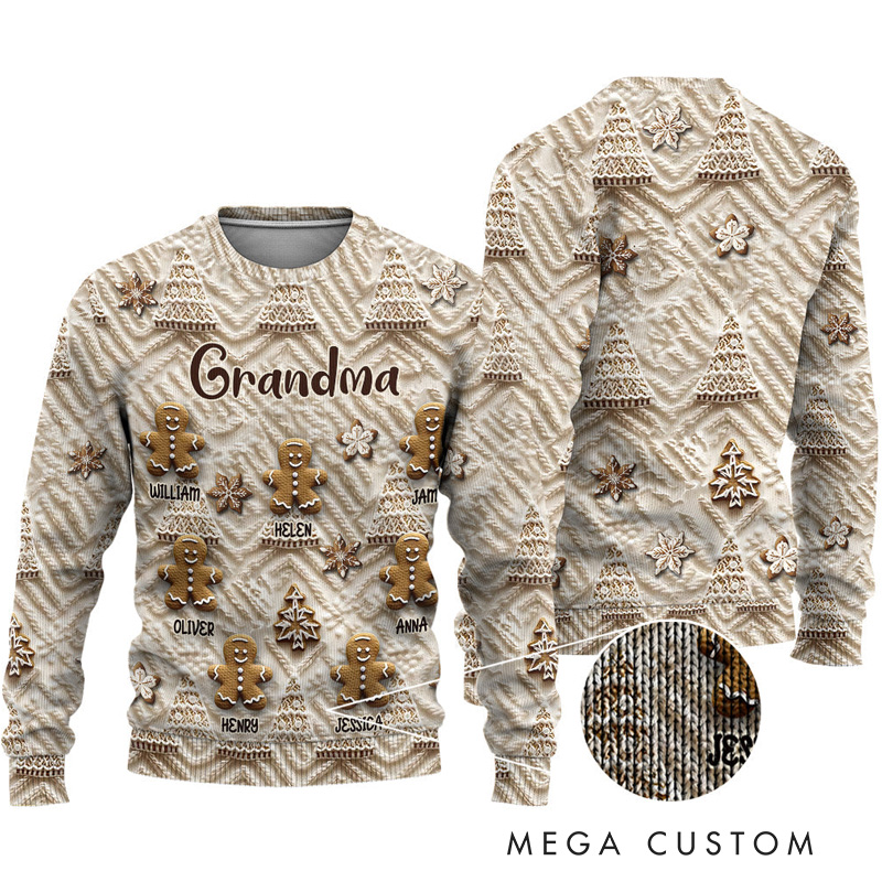 Personalized Grandma's Gingerbreads Ugly Sweater Baking Ugly Christmas Sweater for Kids Grandma Mom Adult