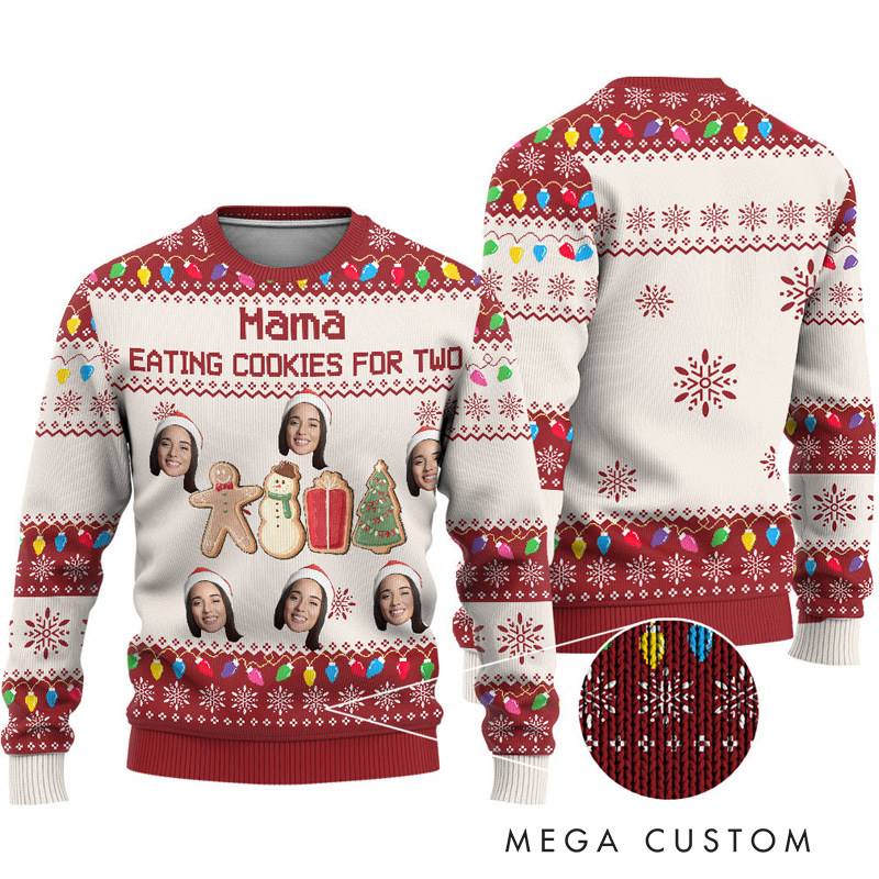 Personalized Just Eating Cookies for Two Ugly Sweater with Text Cookie Baking Ugly Christmas Sweater for Kids Grandma Mom Adult