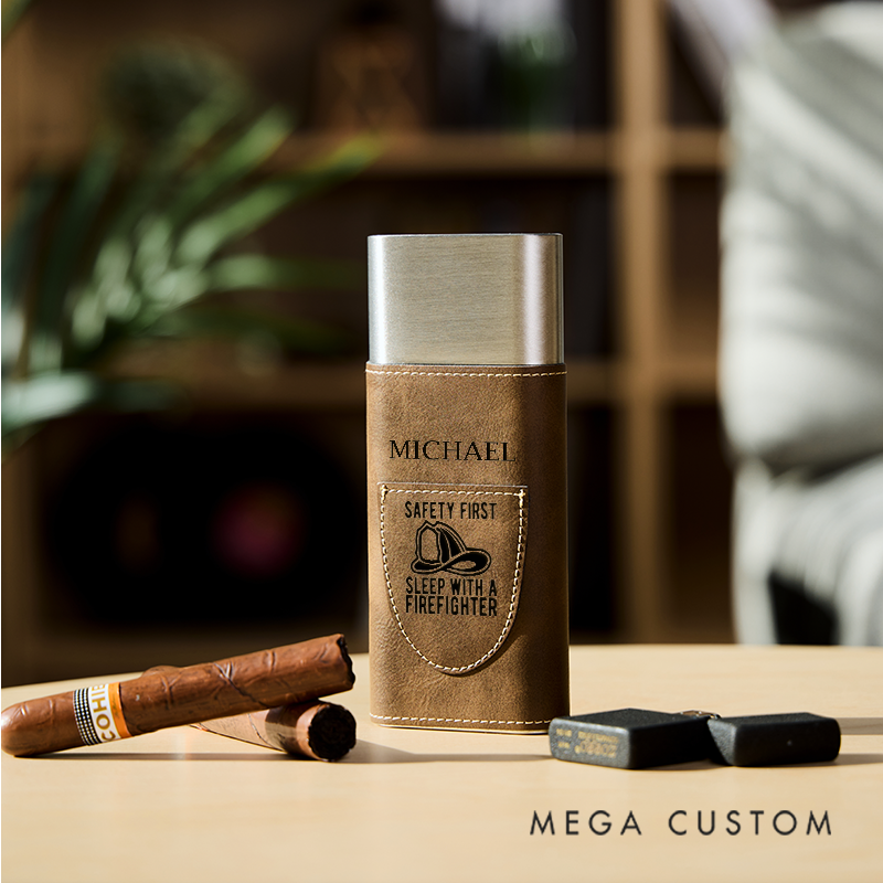 Personalized Cigars Accessories for Men Leather Cigar Holder with Cutter Cigar Travel Case Gift for Dad Luxury Gifts for Husband