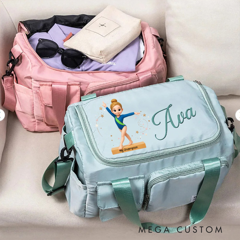 Personalized Gymnastic Girl Waterproof Large Travel Duffle Bag Dance Bag with Shoe Compartment and Shoulder Strap for Dance Lover