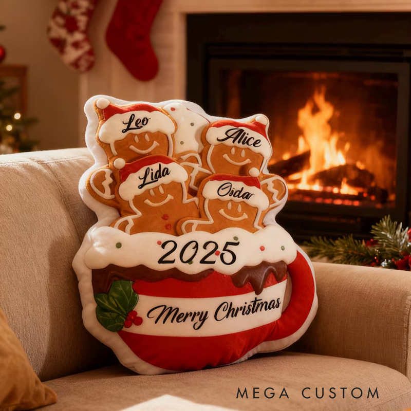 Personalized Gingerbread Family Pillow Custom Name Xmas Cushion Holiday Decor Gift Gingerbread Mug Pillow Merry Christmas 2025