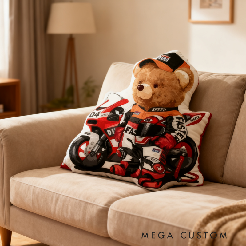Personalized Decorative Pillow Rally Driver Teddy with Race Car Background Christmas Gifts