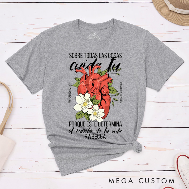 Personalized Above All Else Guard Your Heart Classic T-Shirt with Name Christian Proverbs 4:23 Cotton T-Shirt Religious Gift Christian Gift