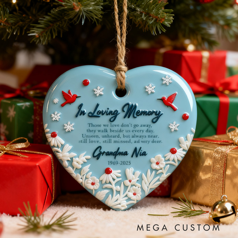 Personalized Ceramic Ornament In Loving Memory 3D-like effect Red Cardinal Memorial Ornament Gift for Family and Memorial Keepsake 