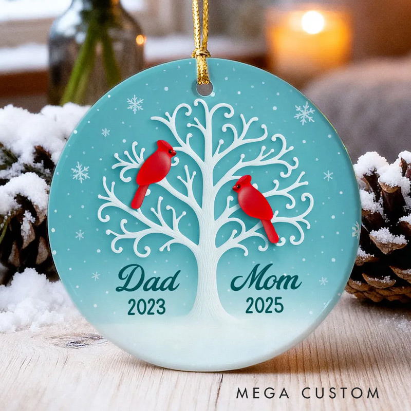 Personalized Ceramic Ornament 3D Sea Glass Effect Cardinal Memorial Tree Ornament Sympathy Gift for Family Memorial Keepsake