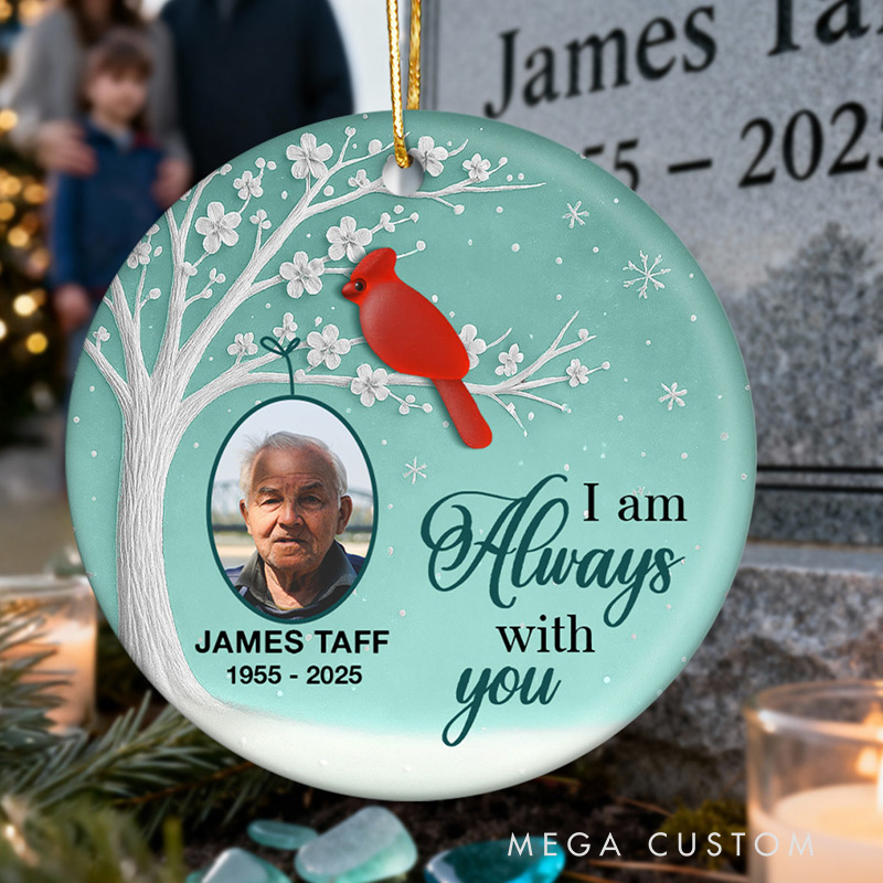 Personalized Ceramic Ornament 3D Sea Glass Effect Blossom Tree Cardinal Christmas Custom Memorial Photo Ornament 