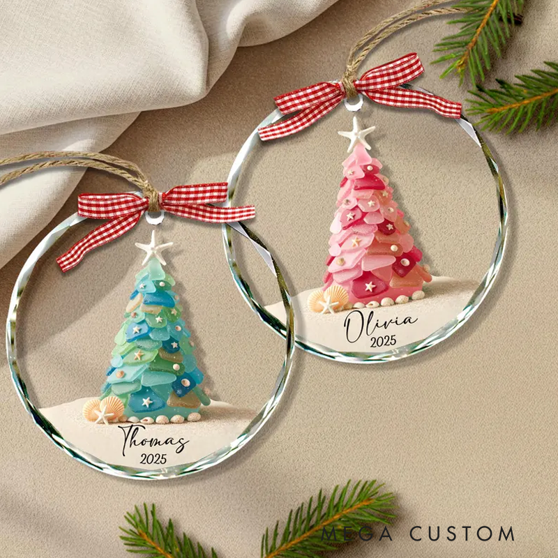 Personalized Seaglass Christmas Tree Ornament Glass Ocean Ornament