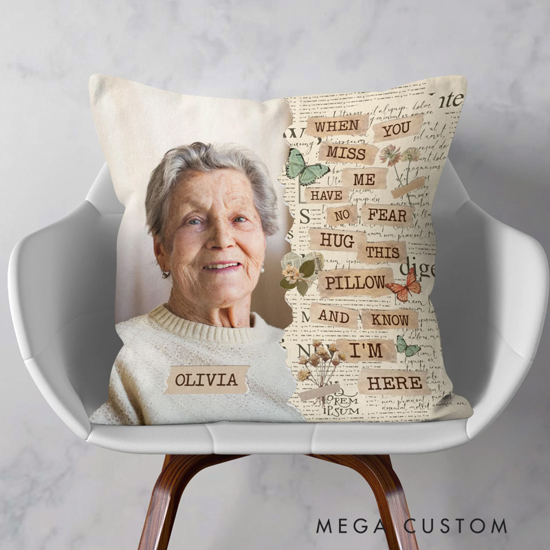 Personalized Memorial Throw Pillow Custom Photo Memorial Hug This Pillow and Know I'm Here Pillow Sympathy Gift for Family