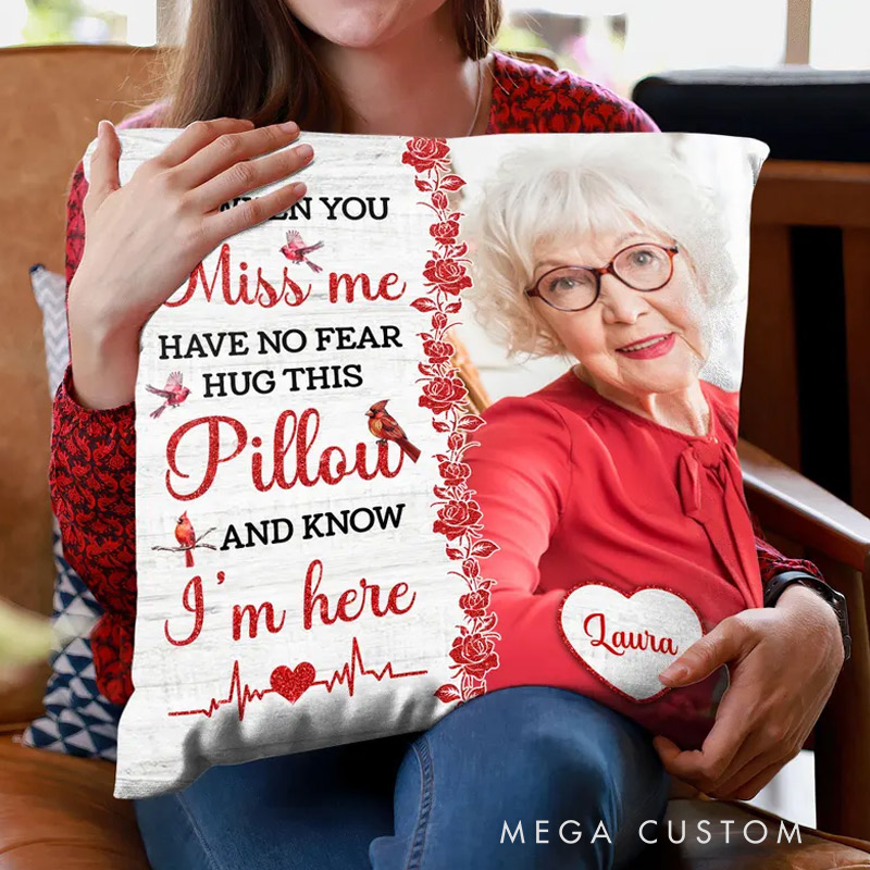 Personalized Memorial Throw Pillow Custom Hug This Pillow When You Miss Me Photo Pillow Remembrance Gift for Loss of Loved One Sympathy Gift