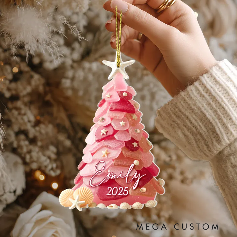Personalized Seaglass Christmas Tree Ornament Ocean Ornament