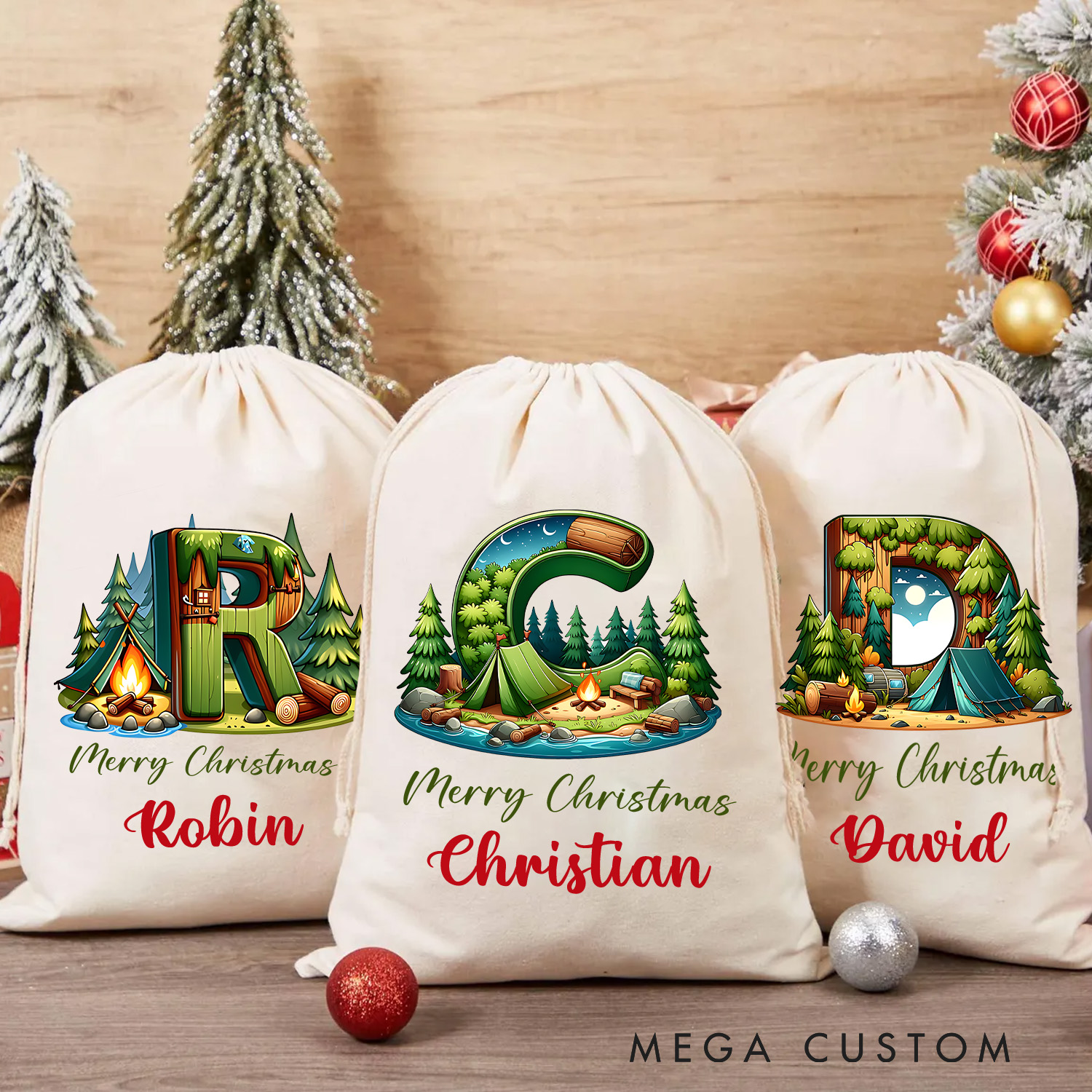 Personalised Merry Christmas Sack Custom Christmas Gift Bag with Nam for Family Kids Christmas Gift for Nature lovers