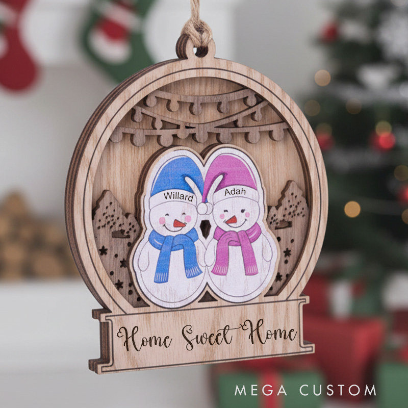 Personalized Wooden Ornament Custom Snowman Couple Design Handcrafted Holiday Decoration Perfect Gift For New Homeowners Or Christmas Decor