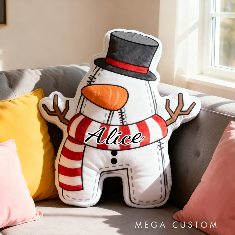 Personalized Cute Cartoon Santa Hat Snowman Initial Pillow Christmas Gift for Kids